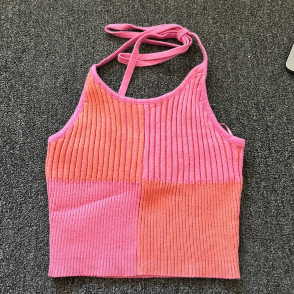 Cropped halter woven top